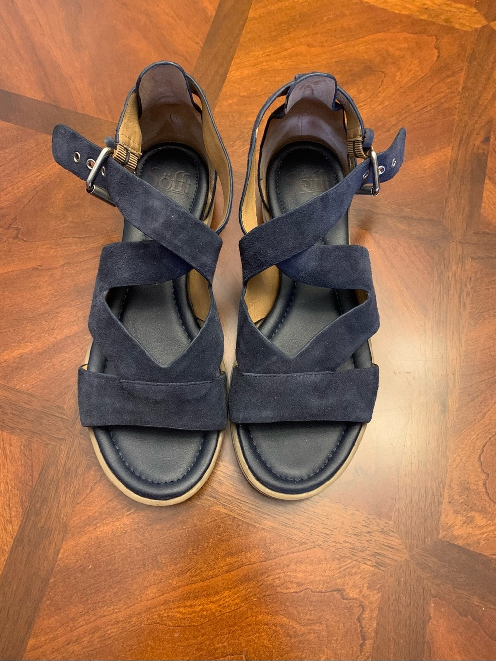 Sofft Mirabelle Midnight Navy Suede Strappy Sandals. Size 38.5 (7.5)